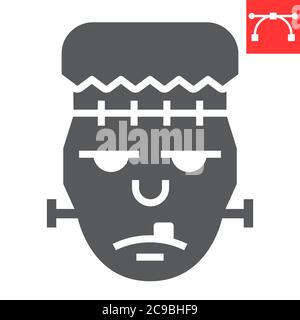 Frankenstein glyph icon, halloween and scary, zombie sign vector graphics, editable stroke solid icon, eps 10. Stock Vector