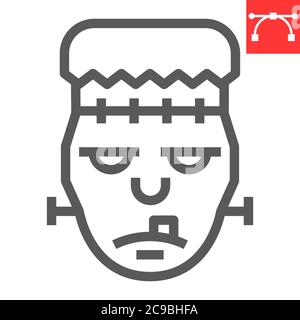 Frankenstein line icon, halloween and scary, zombie sign vector graphics, editable stroke linear icon, eps 10. Stock Vector