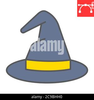 Witch hat color line icon, halloween and scary, wizard hat sign vector graphics, editable stroke filled outline icon, eps 10. Stock Vector