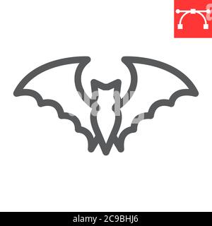 Bat line icon, halloween and scary, bat sign vector graphics, editable stroke linear icon, eps 10. Stock Vector