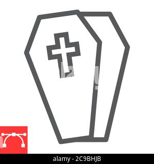 Coffin line icon, halloween and scary, casket sign vector graphics, editable stroke linear icon, eps 10. Stock Vector