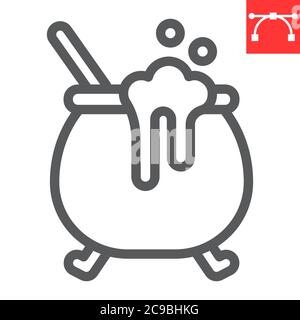 Witch cauldron line icon, halloween and scary, witch pot sign vector graphics, editable stroke linear icon, eps 10. Stock Vector