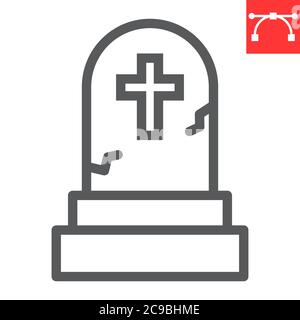 Gravestone line icon, halloween and scary, tombstone sign vector graphics, editable stroke linear icon, eps 10. Stock Vector