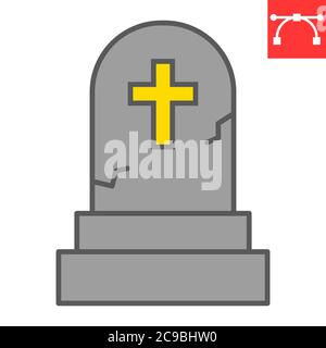 Gravestone color line icon, halloween and scary, tombstone sign vector graphics, editable stroke filled outline icon, eps 10. Stock Vector