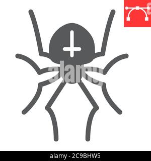 Spider glyph icon, halloween and scary, arachnid sign vector graphics, editable stroke solid icon, eps 10. Stock Vector