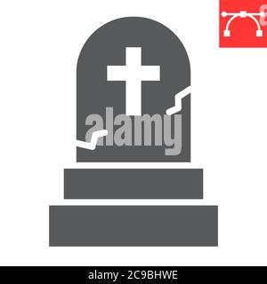 Gravestone glyph icon, halloween and scary, tombstone sign vector graphics, editable stroke solid icon, eps 10. Stock Vector
