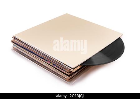 Old vinyl records isolated on white background Stock Photo