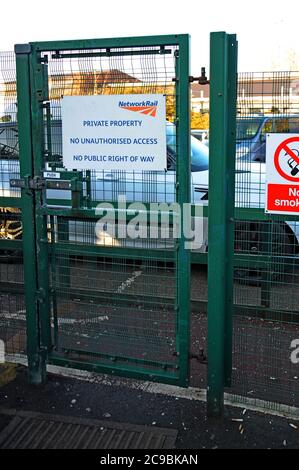 A Network Rail Private Property sign on a gate at the Network Rail Centre, York Stock Photo