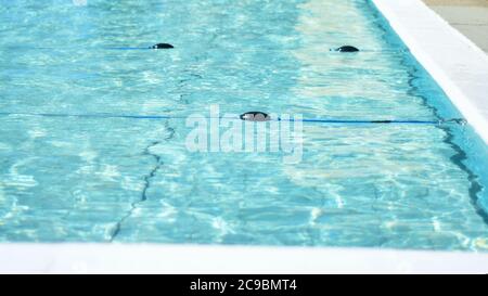 Lido, outdoor pool with lane ropes on a sunny day Stock Photo