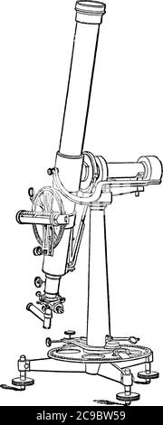 These are mainly used for the precision measurement of the position of stars and the instrument is supported on a strong tripod, fitted with levelling Stock Vector
