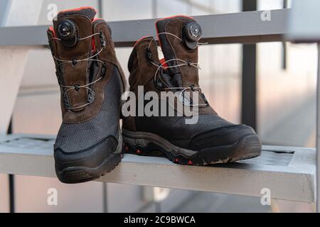 Modern shoes for sports and outdoor activities. Traveler's shoes. Stock Photo