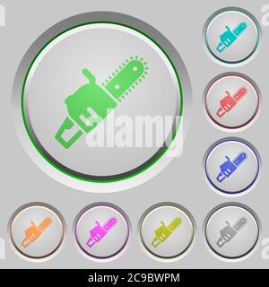Chainsaw color icons on sunk push buttons Stock Vector
