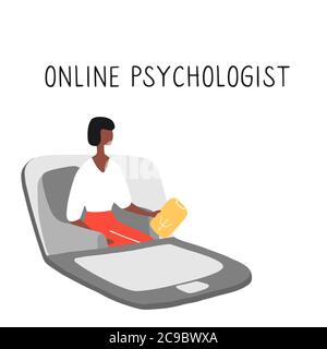 Online psychotherapy practice. Remote psychological help, psychiatrist consulting patient. Mental health care and treatment. Hand drawn vector Stock Vector