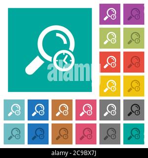 Query time multi colored flat icons on plain square backgrounds. Included white and darker icon variations for hover or active effects. Stock Vector