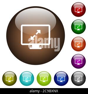 Adjust screen resolution white icons on round color glass buttons Stock Vector