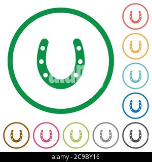 Horseshoe flat color icons in round outlines on white background Stock Vector