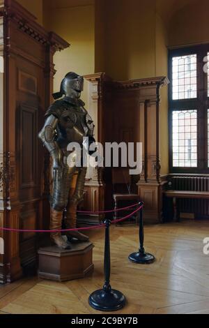 Interior of Frederiksborg Castle, Hillerod, Denmark with exposed knight's armour Stock Photo