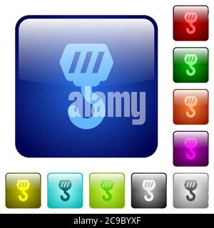 Construction hook icons in rounded square color glossy button set Stock Vector