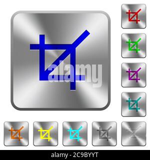 Crop tool engraved icons on rounded square glossy steel buttons Stock Vector