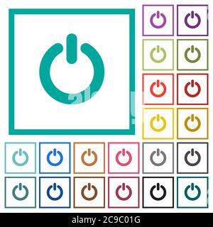 Power switch flat color icons with quadrant frames on white background Stock Vector