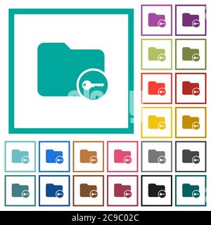 Secure directory flat color icons with quadrant frames on white background Stock Vector