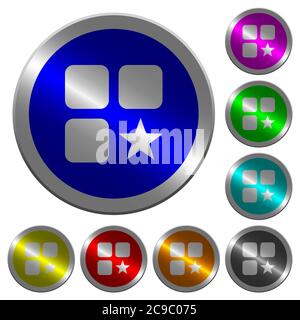 Rank component icons on round luminous coin-like color steel buttons Stock Vector