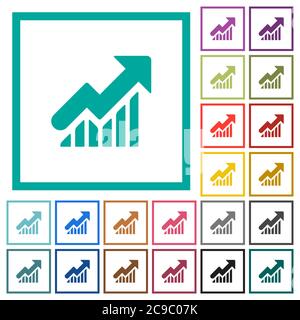 Rising graph flat white icons on round color backgrounds. 6 bonus icons ...