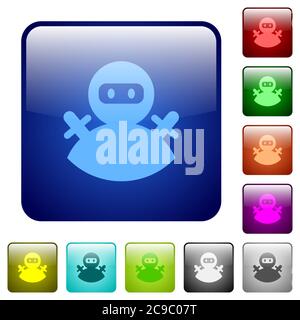 Ninja avatar icons in rounded square color glossy button set Stock Vector