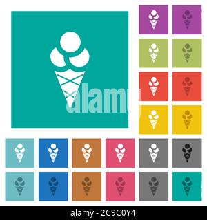 Ice cream multi colored flat icons on plain square backgrounds. Included white and darker icon variations for hover or active effects. Stock Vector