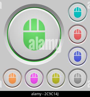 Three buttoned computer mouse color icons on sunk push buttons Stock Vector