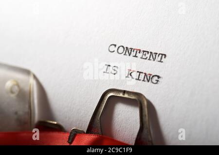Content is king text written with a typewriter. Stock Photo