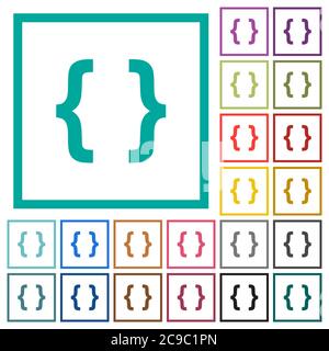 Programming code flat color icons with quadrant frames on white background Stock Vector