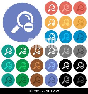 Remove search term multi colored flat icons on round backgrounds. Included white, light and dark icon variations for hover and active status effects, Stock Vector