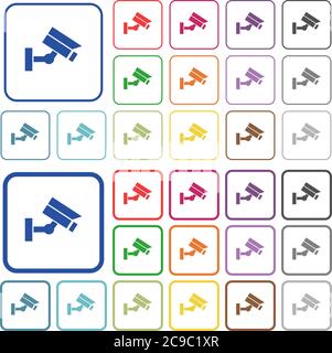 Security camera color flat icons in rounded square frames. Thin and thick versions included. Stock Vector