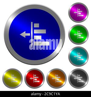 Decrease left indentation of content icons on round luminous coin-like color steel buttons Stock Vector