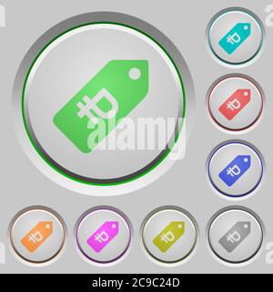 Ruble price label color icons on sunk push buttons Stock Vector