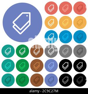 Tags multi colored flat icons on round backgrounds. Included white, light and dark icon variations for hover and active status effects, and bonus shad Stock Vector
