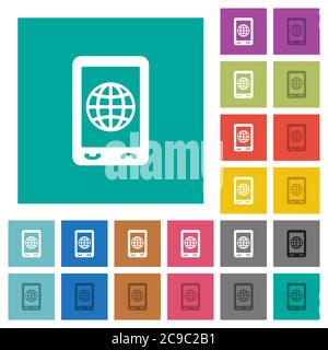 Mobile internet multi colored flat icons on plain square backgrounds. Included white and darker icon variations for hover or active effects. Stock Vector