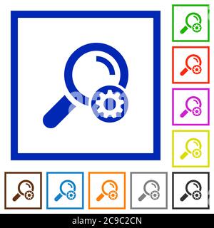 Search settings flat color icons in square frames on white background Stock Vector
