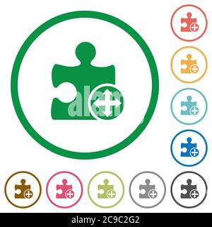 Move plugin flat color icons in round outlines on white background Stock Vector