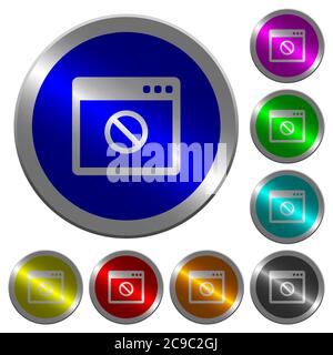 Disabled application icons on round luminous coin-like color steel buttons Stock Vector
