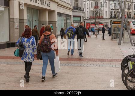 Cork, Ireland. 30th July, 2020. City Bustling After Yesterday's Heavy Rain, Cork City. The city centre was bustling again this morning after the heavy rain that saw a noticeable impact on the numbers in city yesterday. Credit: Damian Coleman/Alamy Live News Stock Photo