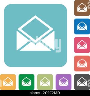 Open mail white flat icons on color rounded square backgrounds Stock Vector