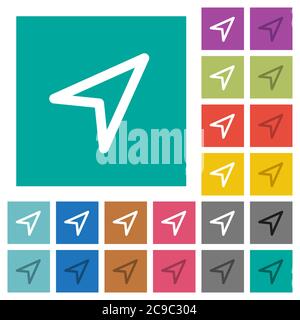 Direction arrow multi colored flat icons on plain square backgrounds. Included white and darker icon variations for hover or active effects. Stock Vector