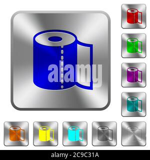 Paper towel engraved icons on rounded square glossy steel buttons Stock Vector