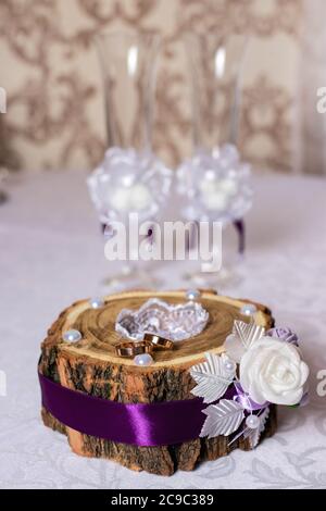 Gold wedding rings on a casket Stock Photo