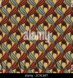 Linocut style leaves botanical seamless vector pattern background. Wicker weave backdrop of overlapping foliage. Geometric damask effect design Stock Vector