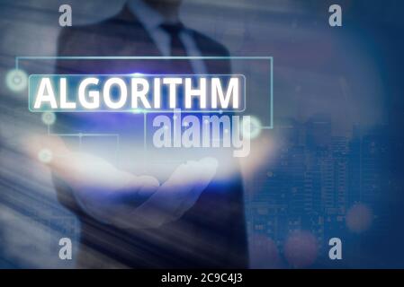 Text sign showing Algorithm. Business photo text procedure for solving a problem or accomplishing tasks etc. Information digital technology network co Stock Photo