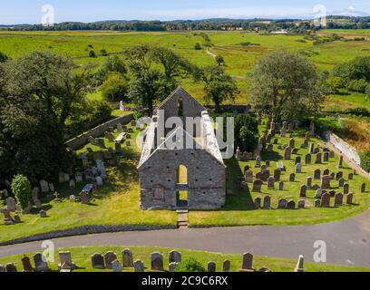 Aerial view of Whithorn priory ruin, Whithorn, Wigtownshire, Dumfries and Galloway, Scotland. Stock Photo