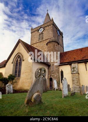 View NW of S transept, crossing tower, stair turret & chancel of All Saints Church, Witley, Surrey, England, UK. There was a Saxon church here in C7th Stock Photo